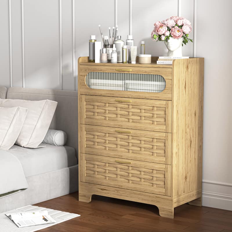 Wood 4 Drawer Dresser,Large Double Dresser with Wide Drawers, Modern Chest of Drawers,Storage Organizer Dresser,Nursery Dresser