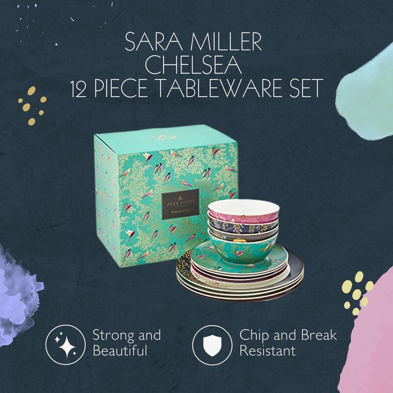 Sara Miller London Chelsea 12 Piece Tableware Set - 11" dinner plates, 8" side plates, 6" bowls