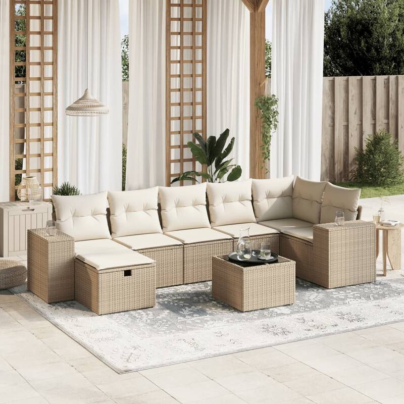 vidaXL Garden Sofa Set - Beige and cream Large With table