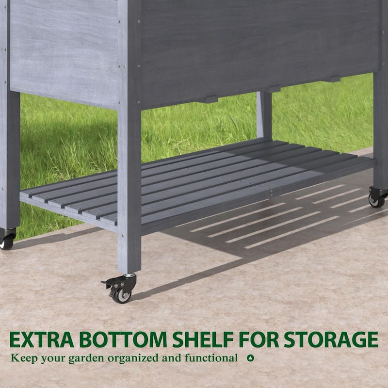 VEIKOUS Wood Raised Garden Bed Planter Box with Four Wheels and Legs, 46.8''W x 22.4''D x 33''H - 46.8''W x 22.4''D x 33''H