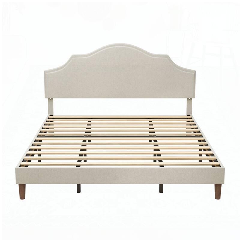 Bed Frame Upholstered Platform Bed with Adjustable Headboard