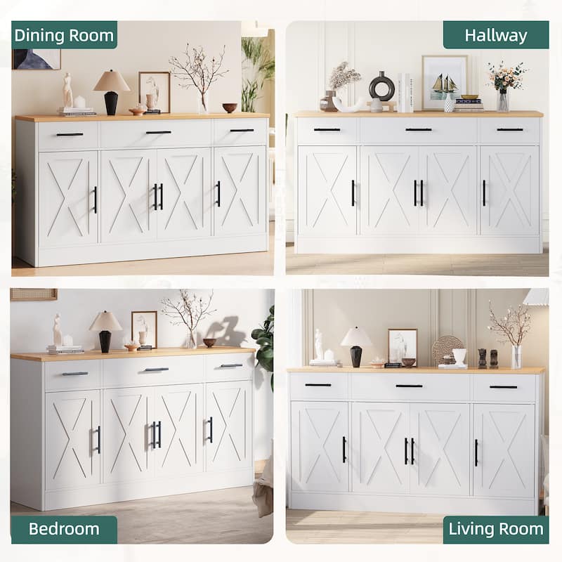 Kitchen Buffet Sideboard Storage Cabinet with Adjustable Shelves, Retro Design(3 Color Options)