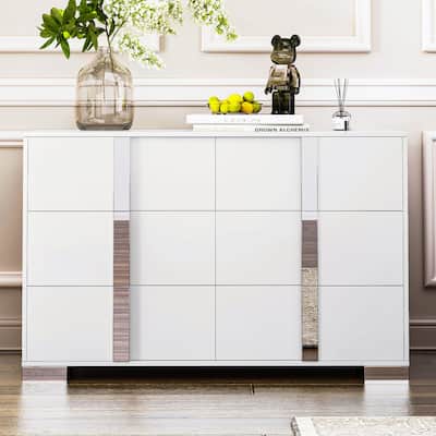 Elegant Modern Dresser with Metal Handle,Mirrored Storage Cabinet with 6 Drawers for Bedroom, Living Room