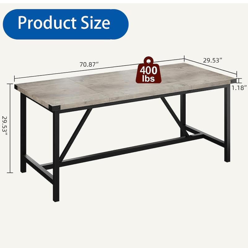 70.87 Inch Large Farmhouse Dining Table, with Wood Grain Engineered Panels