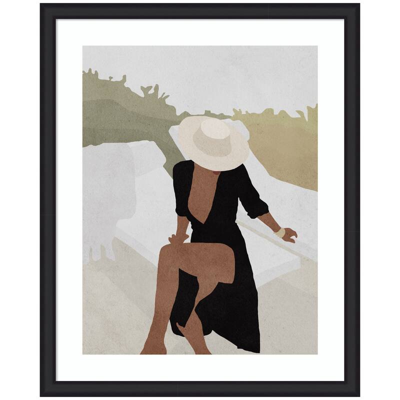 Kate and Laurel Framed Art Elegant Woman in Hat by July Art Prints - 35x43 - Black