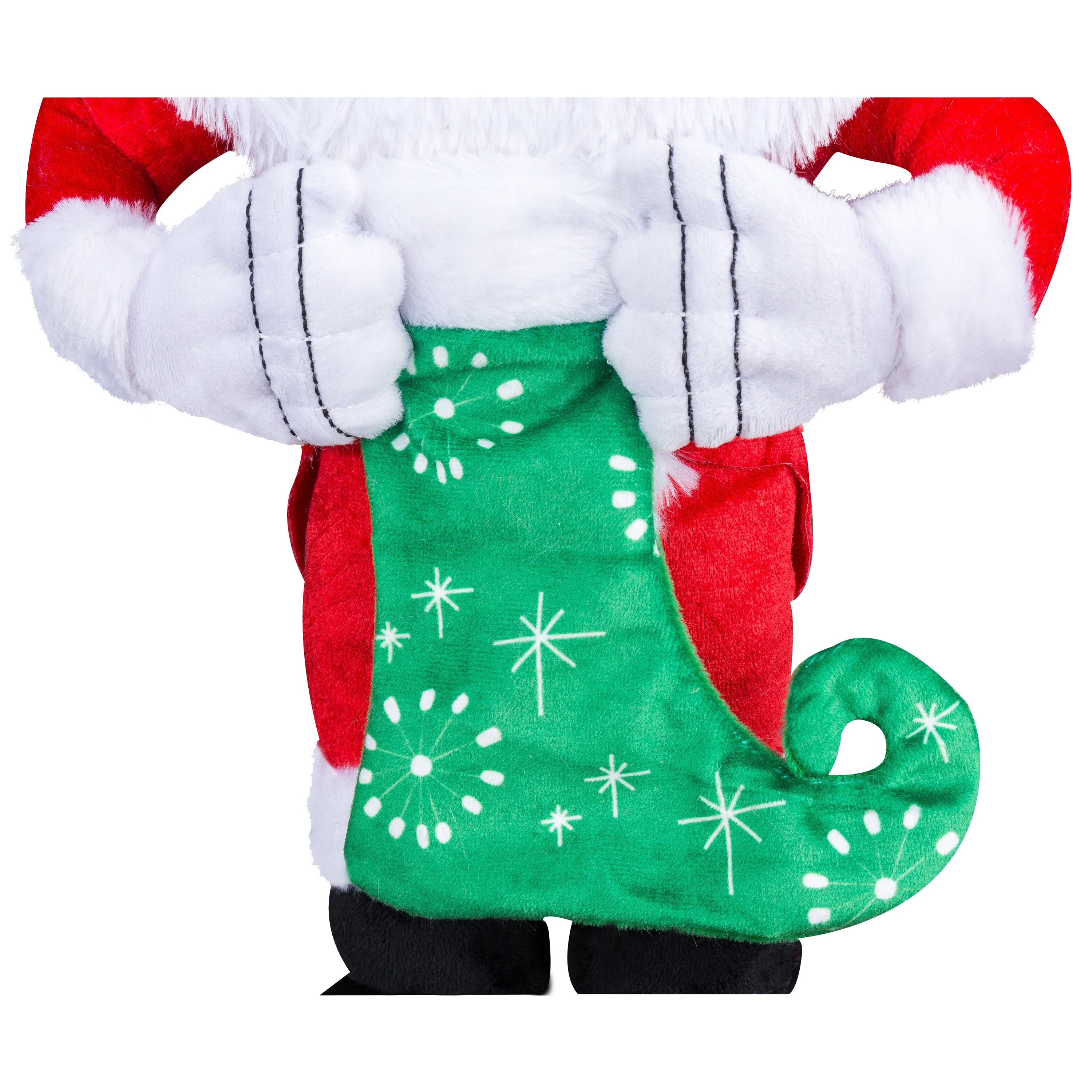 Gemmy Jack Skellington Holiday Greeter in Santa Suit with Stocking