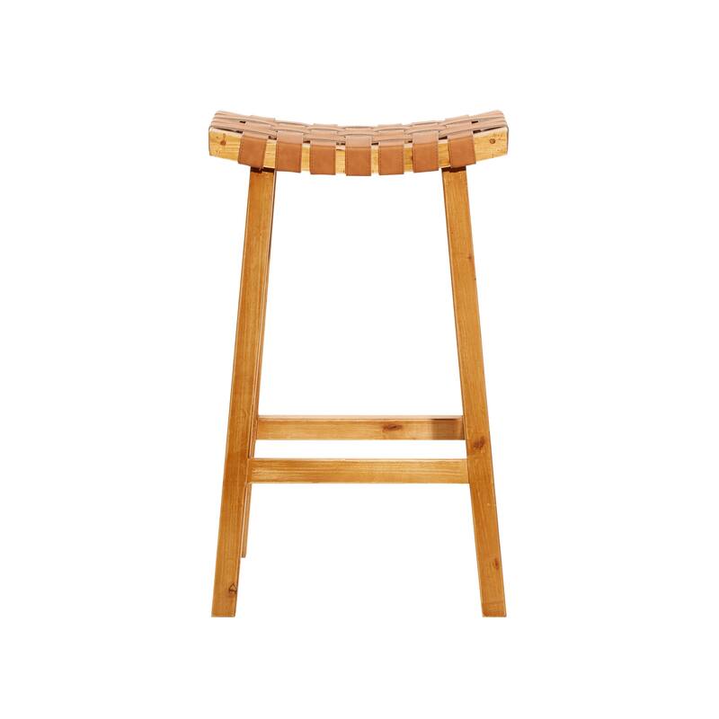 Brown Wood Handmade Woven Seat Bar Stool