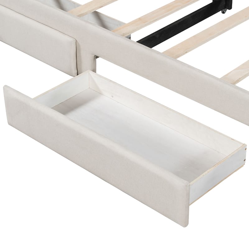 Extendable Twin XL to King Upholstered Daybed with Storage Drawers and LED Light, Beige