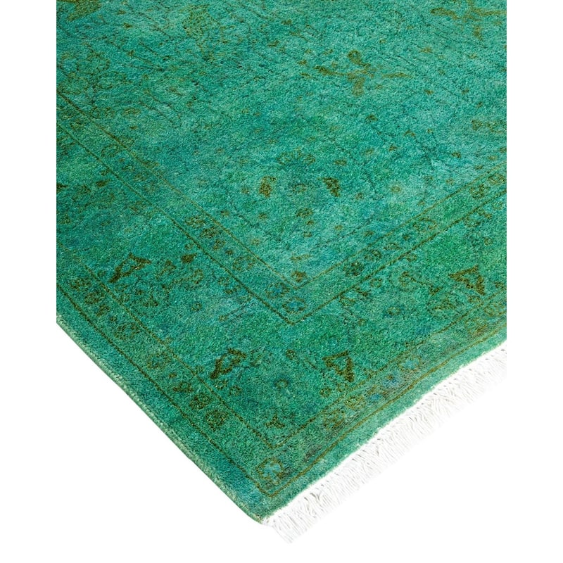 Overton Hand Knotted Wool Vintage Inspired Modern Contemporary Overdyed Green Area Rug - 3' 3" x 5' 3"