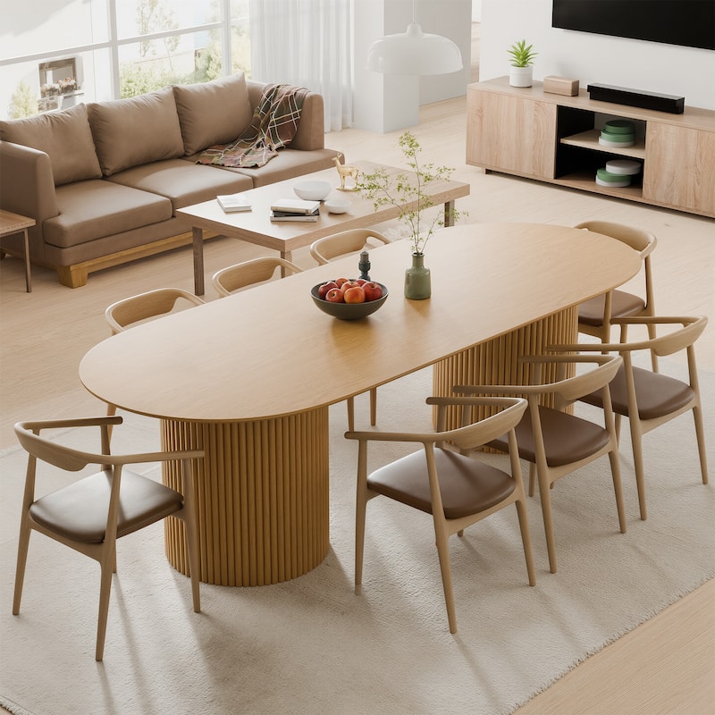 86" Big Solid Wood Oval Dining Table Kitchen Table for Family - Oak