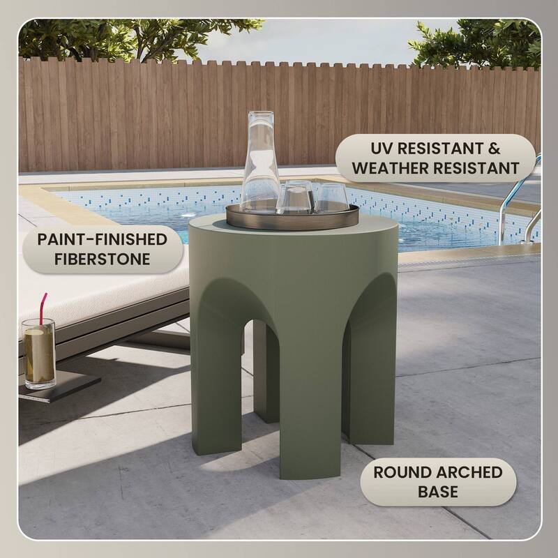 Round Side Table End Table in Fiberstone for Indoor and Outdoor