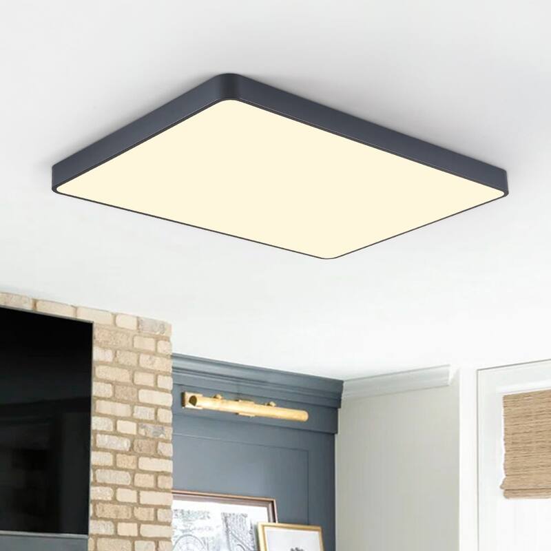 Dimmable LED Wide Rectangular Flush Mount Light 33.9 in - Grey