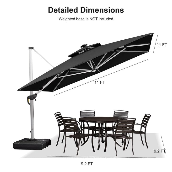 PURPLE LEAF 9/10/11 ft Square 09x12 ft Rectangle Double Top LED Patio Cantilever Umbrella with Base