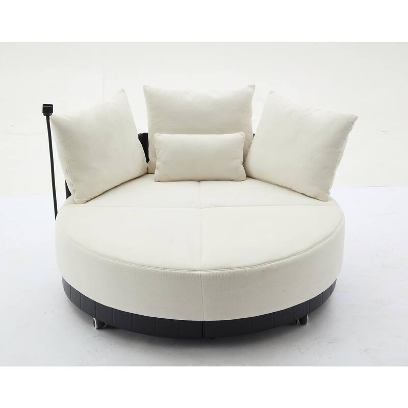 360° Swivel Barrel Chair Round Sofa Chair with Casters and Adjustable Phone Stand, Upholstered in Anti-Wrinkle Polyester Fabric