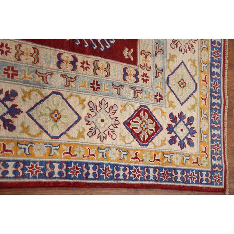 Hand Knotted Oriental 100% Wool Carpet Traditional Geometric Red Kazak Area Rug - 9' 11'' X 6' 5''