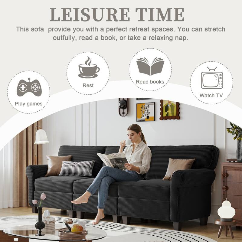 94.49" Corduroy Fabric 3-Seater Sectional Sofa