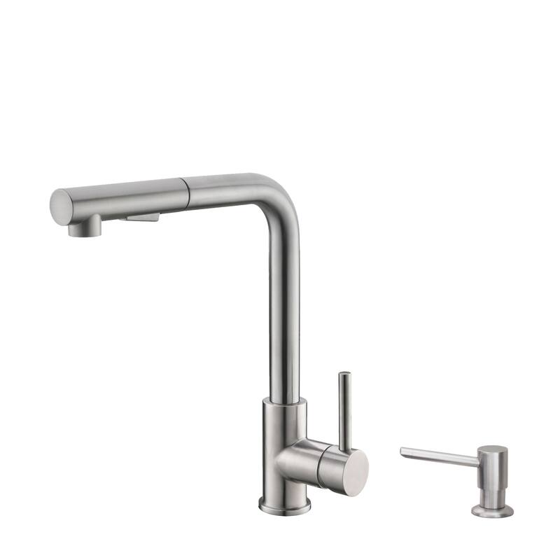 STYLISH Pull Down Kitchen Faucet + Soap Dispenser - Stainless Steel Finish - Brushed Stainless Steel