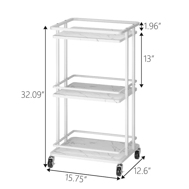 3-Tier Rolling Serving Bar Cart, Wood and Metal Kitchen Island Storage Cart with Wheels, Multifunction Utility Drink Cart