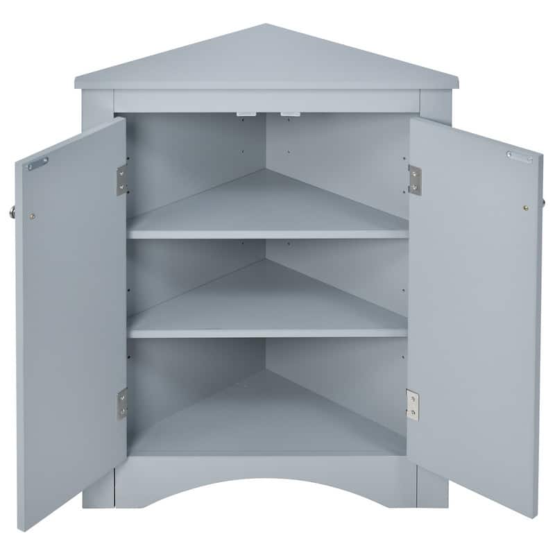 White Triangle Bathroom Storage Cabinet with Adjustable Shelves - 17.2"W x 17.2"D x 31.5"H