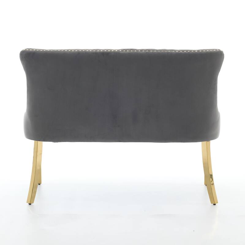 Roomfitters Upholstered Loveseat Bench with Nailhead Trim and Gold Legs, Modern High Back Settee for Dining Room