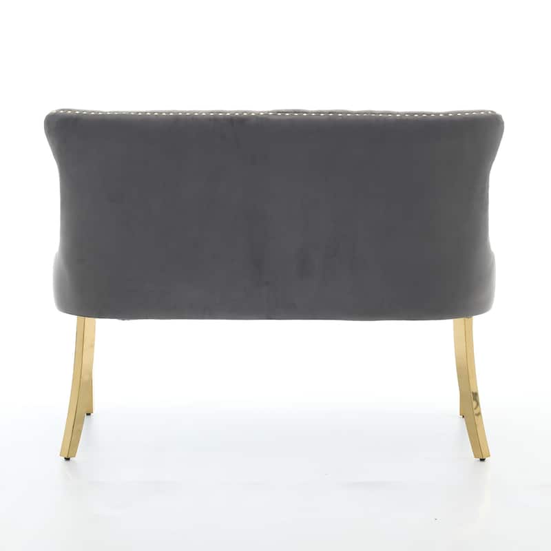 Velvet Double Dining Loveseat Bench, 2-Seat Tufted Bench w/Handmade Buttons, Wing Back, Gold-Plated Steel Legs,Single Pack