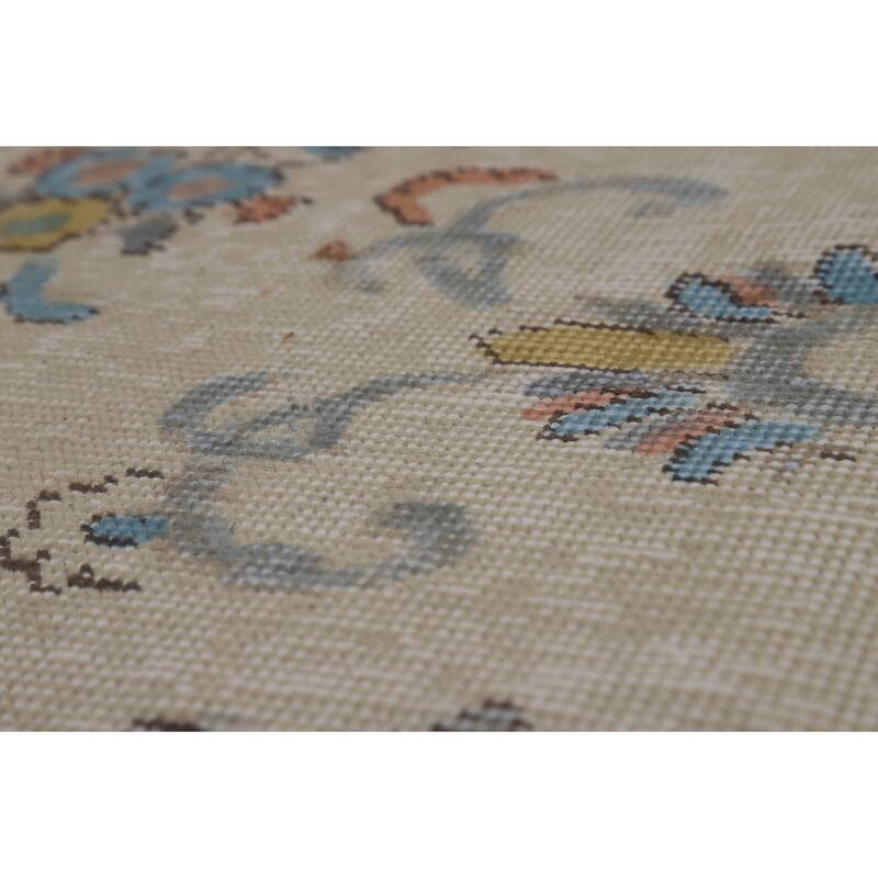 Tabriz Persian Area Rug Beige Floral Handmade Wool Carpet - 7'10"x 11'1"