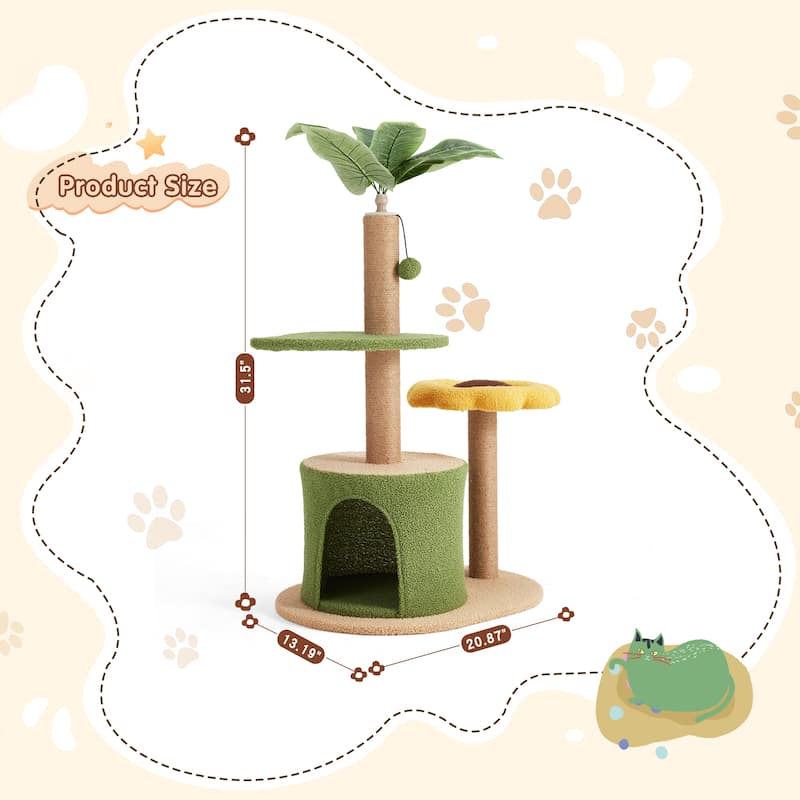 EROMMY Cat Tree Tower,Indoor Cat Tree with Sisal Scratching Posts, Cozy Condo, Sturdy Padded Perch-Colorful Cat Playhouse