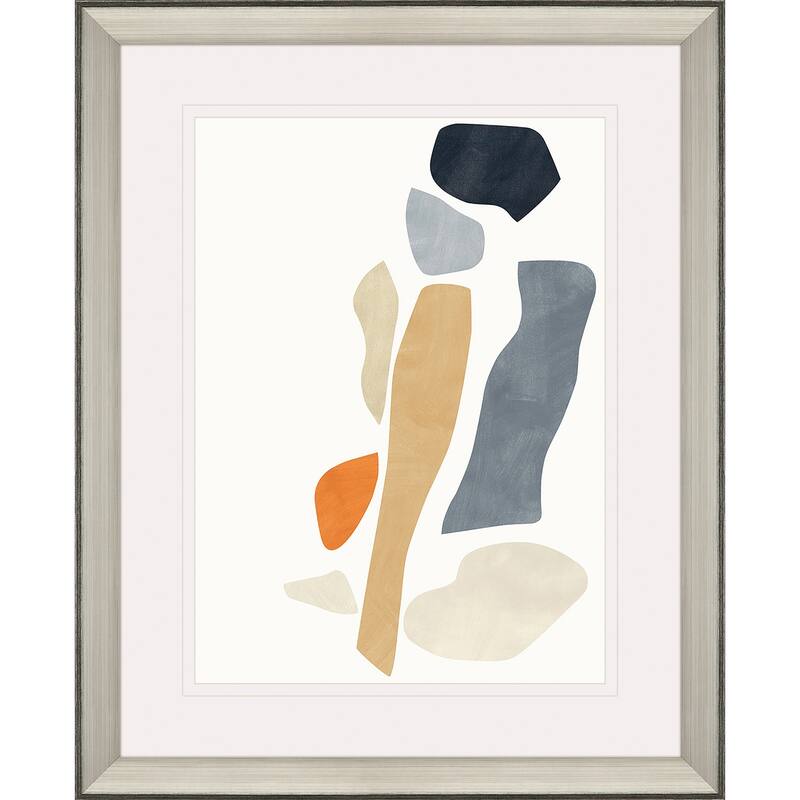 Silhouette Blocks Reflect Framed Art Giclee Under Glass - Blue - 44 X 36 X 2