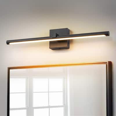1-Light Modern Black Aluminum Linear Wall Light Strip Dimmable Integrated LED Bathroom Vanity Light
