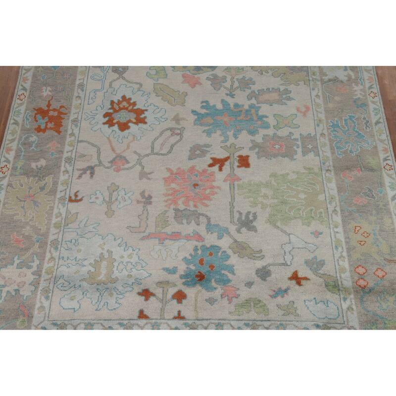 All-Over Grays Oushak Indian Area Rug Hand-Knotted Wool Carpet - 7'11" x 9'11"