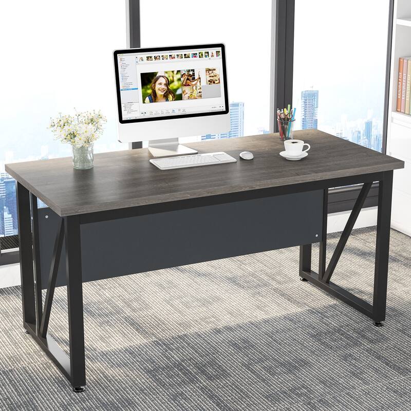 L-Shaped Computer Desk, 55 inches Executive Desk with lateral File Cabinet