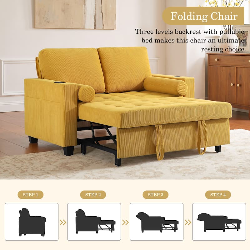 3-in-1 Pull-Out Sleeper Sofa Bed Convertible Adjustable Multi-Functional Loveseat with USB Port