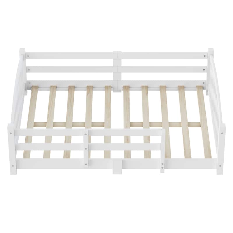 Solid Wood Floor Bed Montessori Bed with Safety Guardrails Without Door