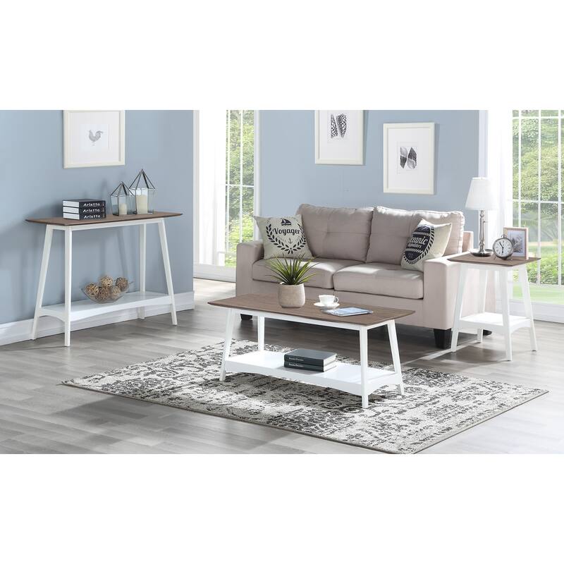 End Table with Mid-Century Modern Open Shelf Design, MDF Veneer Top and Rubberwood Legs for Living Room or Office - 18