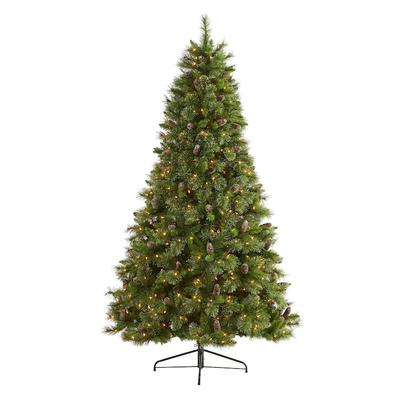 7.5Ft Artificial Christmas Tree with Lights - Golden Washington Pine Holiday Decor - Green - 84