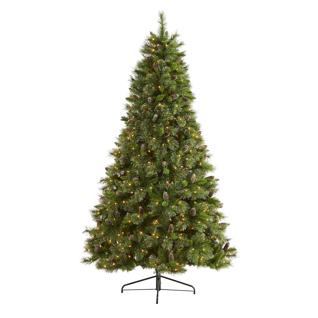 7.5Ft Artificial Christmas Tree with Lights - Golden Washington Pine Holiday Decor - Green - 84
