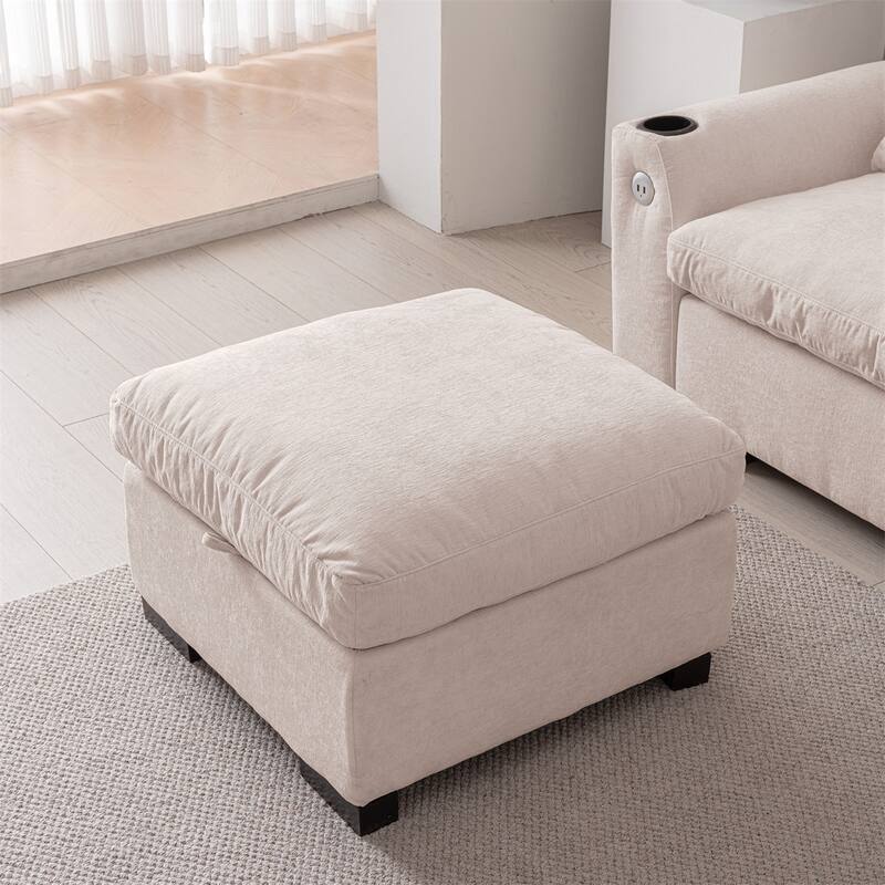 Modern Modular L Shaped Chenille Sofa Couch Reversible Ottoman