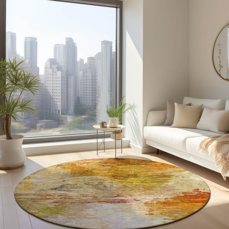 Machine Washable Indoor/ Outdoor Chantille Abstract Ombre Rug - Paprika - 8' x 8'
