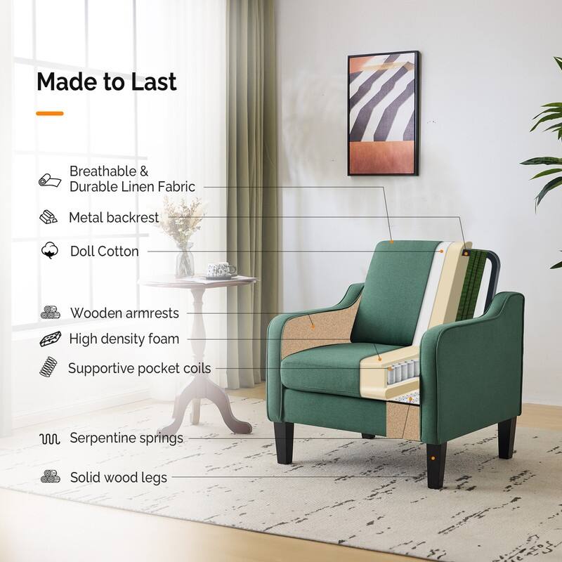 VINGLI Mid Century Modern Fabric Accent Chair