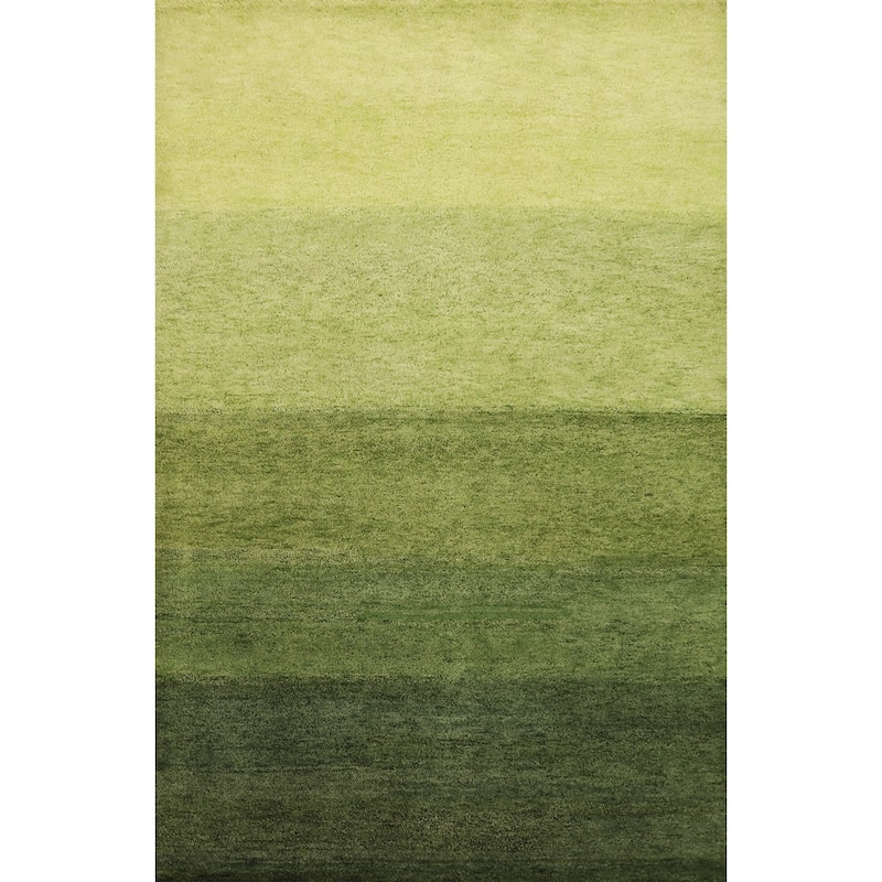 Hand Knotted Oriental 100% Wool Carpet Modern Stripe Green Gabbeh Area Rug - 7' 9'' X 5' 7''