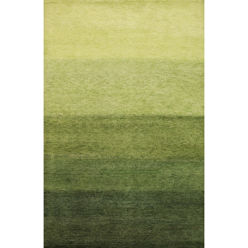 Hand Knotted Oriental 100% Wool Carpet Modern Stripe Green Gabbeh Area Rug - 7' 9'' X 5' 7''