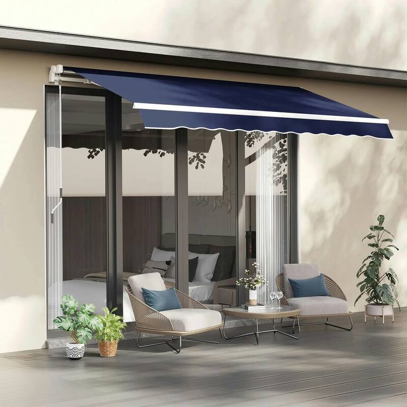 10' x 8' Retractable Patio Awning, Manual Crank, UV Waterproof Fabric
