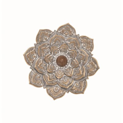 Foreside Home & Garden Small 8 x 8 inch Distressed Patina Metal Layered Flower Wall Decor