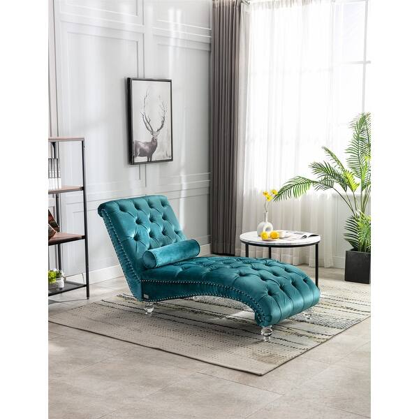 Velvet Button Tufted Chaise Lounge Indoor Leisure Chair Rest Couch