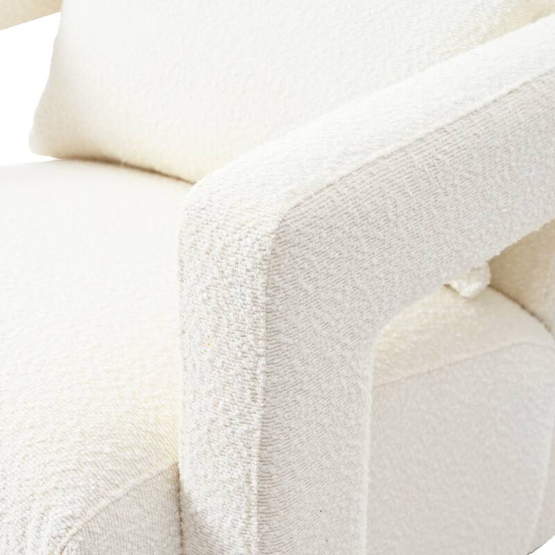 Boucle Fabric Accent Chair Set of 2 with Right-Angle Armrests, Ergonomic Lumbar Support, and Square Wooden Legs