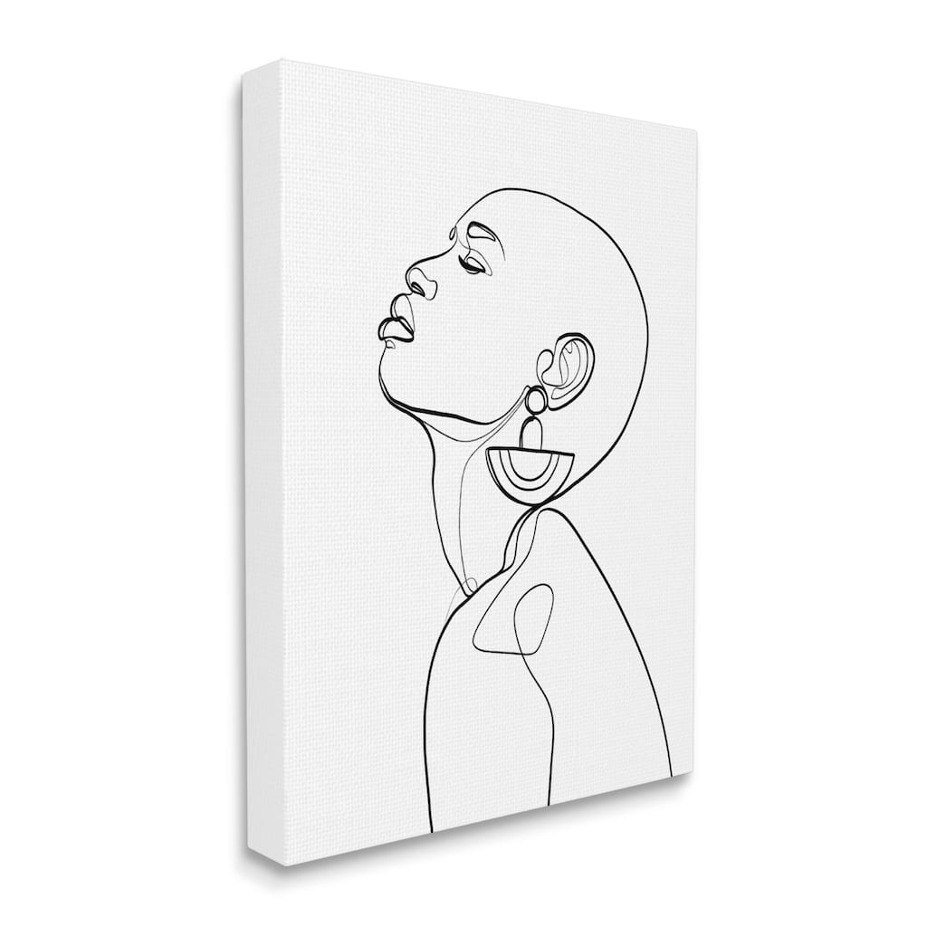 Stupell Woman Wearing Circular Earrings Black Line Fluid Abstraction Canvas Wall Art
