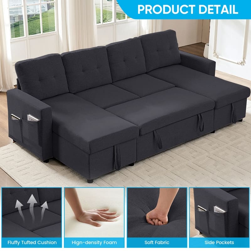 98"W 4-Seater Modular Sleeper Sofa Bed with Storage Chaise,U-shaped Sofa with Pull-out Bed