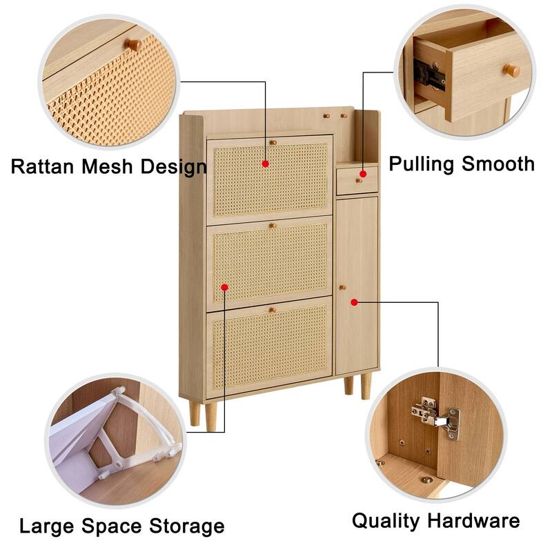 Minimalist MDF Shoe Cabinet with Japanese Rattan Design for Hallways or Living Room Storage Solutions