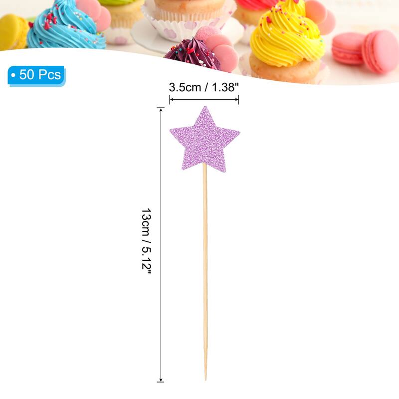 50Pcs Little Star Cupcake Toppers,Star Cupcake Picks Birthday Decoration - Pink