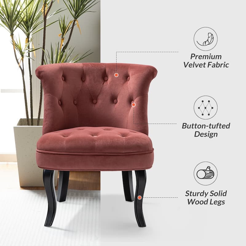 Paolino 25.1" Wide Traditional Velvet Button-tufted Back Stools with Wood Legs by HULALA HOME